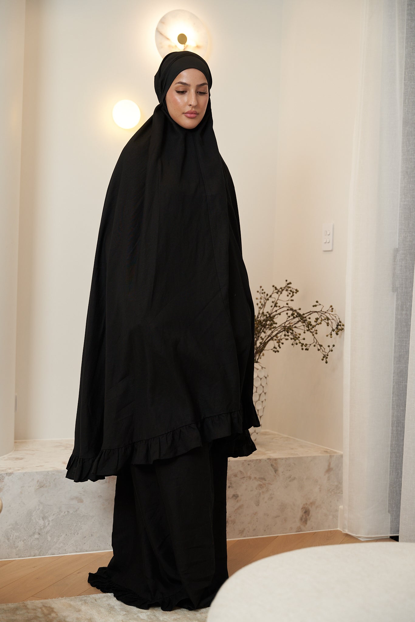 Linen Black Iman Prayer Set - ADULTS